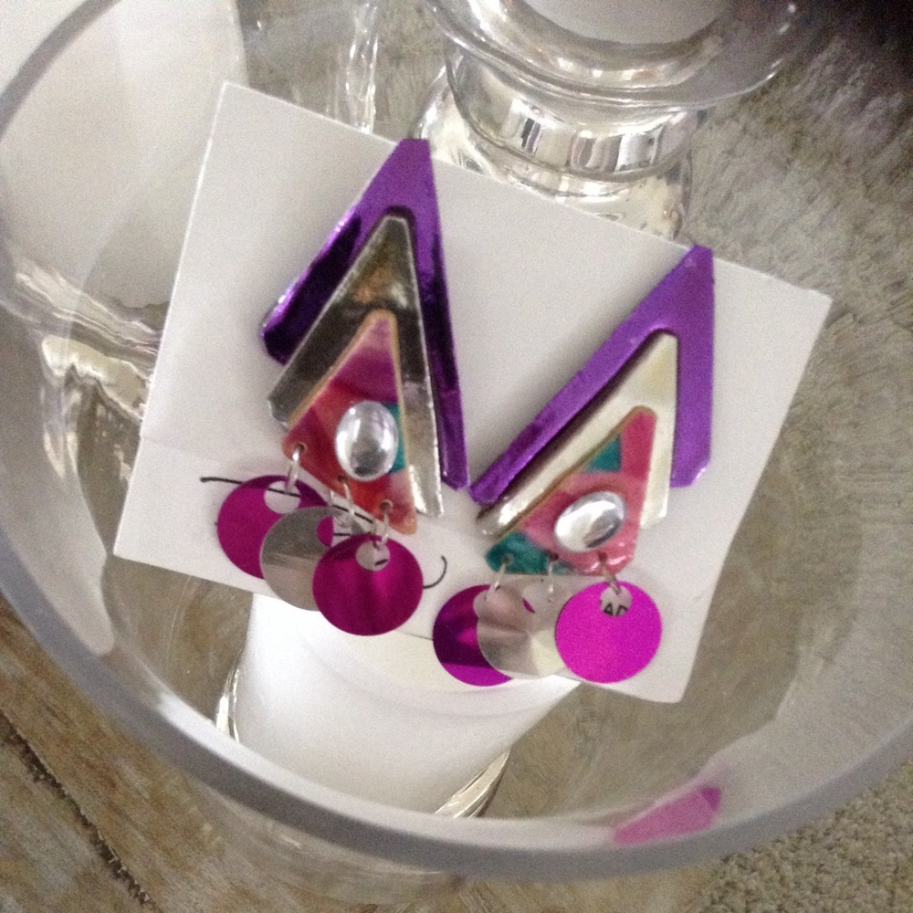 SOLID RIBBONS SIL/PUR/FUCIA HANDMADE EARRINGS